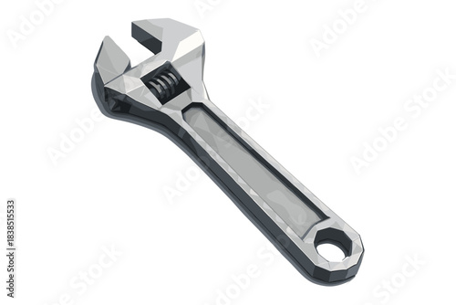Geometric low-poly adjustable wrench on white background