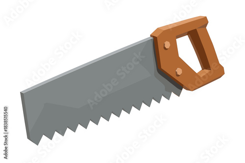 Cartoon hand saw with wooden handle and sharp metal blade