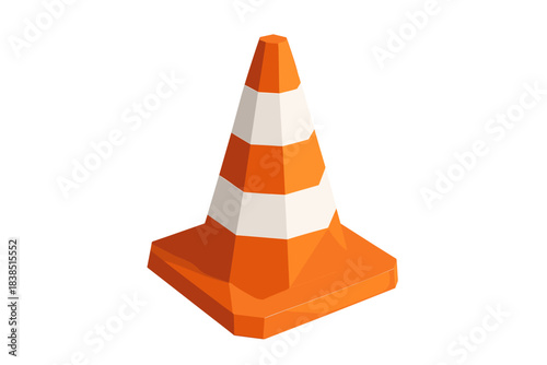 Orange and white traffic cone on white background