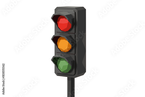 3d geometric traffic light with red, yellow, green signals