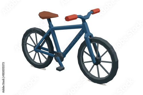 Low-poly blue bicycle with brown seat and modern design features