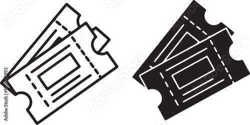 Two Ticket Icons One Outline One Solid Fill admission entry on transparent background
