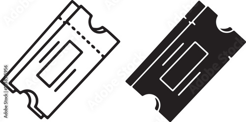 Two Ticket Icons One Outline One Solid Black admission entry on transparent background