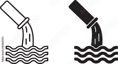 Water Flowing From Pipe Icons In Outline And Silhouette On White Background pouring liquid on transparent background