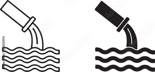 Water Pipe Pouring Water Icon Outline and Solid Fill on White Background liquid flow on transparent background