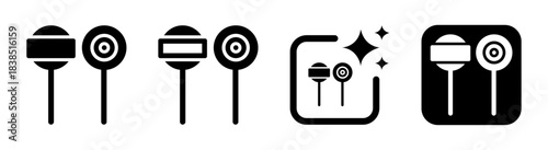 Christmas candy icon featuring a playful lollipop on a stick in black with a fun children’s toy style on a transparent PNG vector illustration