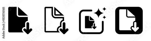 File download icon in black representing digital and document downloading on a transparent PNG vector illustration