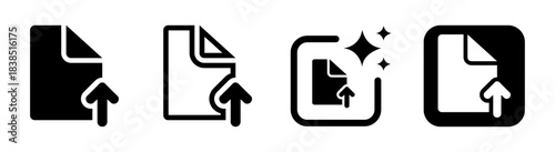 File upload icon in black with digital data file design on a transparent background presented as a clean PNG vector illustration