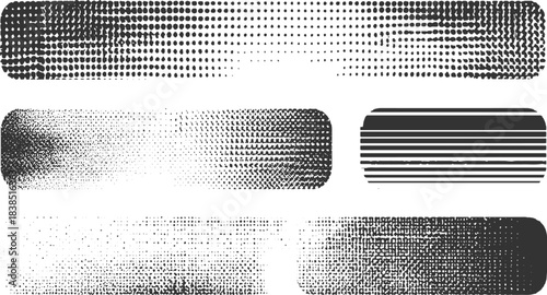 Three horizontal bands of grayscale dot patterns with varying density and size halftone texture