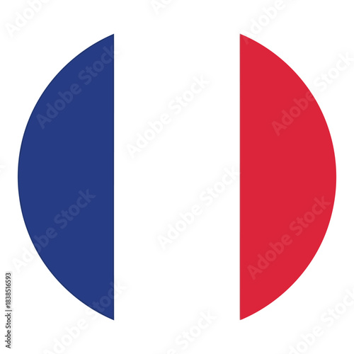 French flag circle emblem, isolated on white, symbol of france patriotism