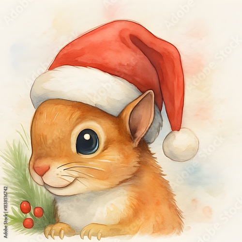 Eichhörnchen mit Weihnachtsmütze Wallpaper - Winter Design - Tier Illustration - Eichhörnchen Weihnachts Bild