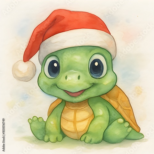 Schildkröte mt Weihnachtsmnütze - Winter Wallpaper - Süßer Schildkröten Weihnachts Design - Weihnachtszeit Illustration