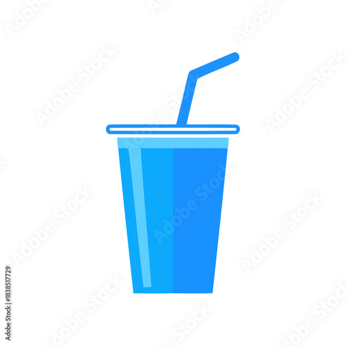 Plain blue drink cup with straw vector illustration
