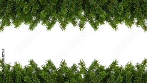 Abstract background of christmas lush green fir tree branches framing a dark empty space for text or design PNG.
