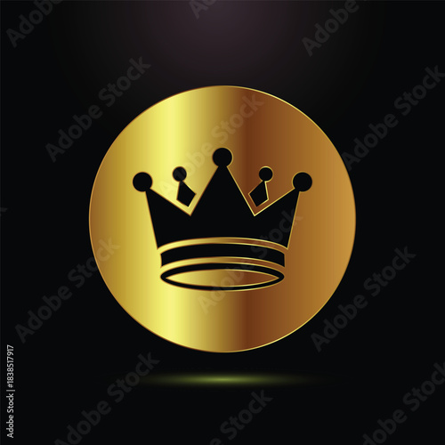 Elegant golden crown icon in a circular premium gold background