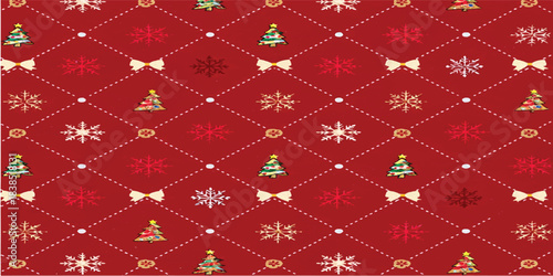 Red Christmas seamless floral vector pattern for vintage holiday fabric texture decoration design
