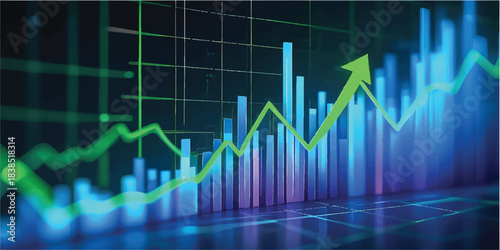 Business growth success financial stock market graph chart with up arrow and 3D line statistics diagram