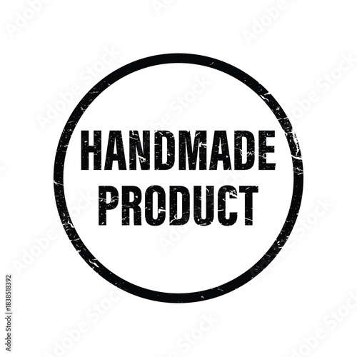 Distressed circular stamp graphic with the words handmade product
