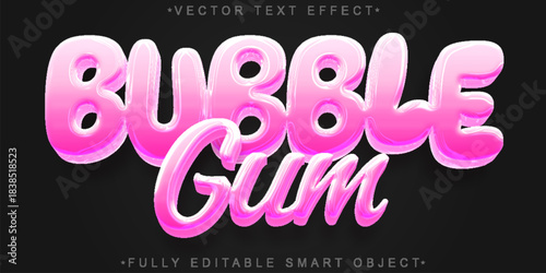 Bubble Gum Sweet Candy Bubble Gum Gummy  Vector Fully Editable Smart Object Text Effect