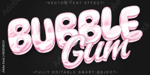 Bubble Gum Sweet Candy Bubble Gum Gummy  Vector Fully Editable Smart Object Text Effect