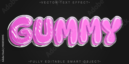Bubble Gum Sweet Candy Bubble Gum Gummy  Vector Fully Editable Smart Object Text Effect