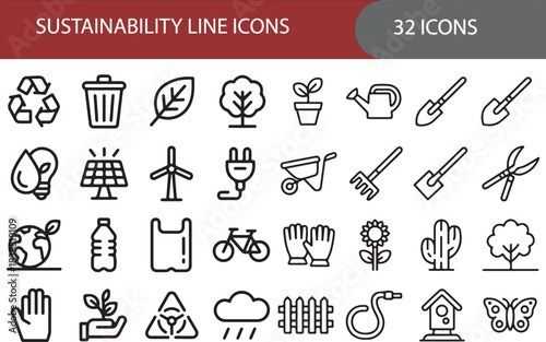 Sustainability and Ecology Line Art Icons
