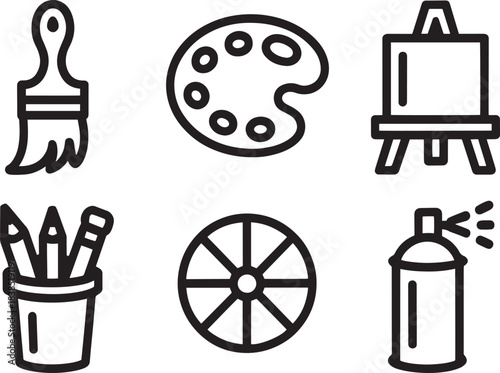 Art and painting tools icons collection including brush palette easel pencils and spray can