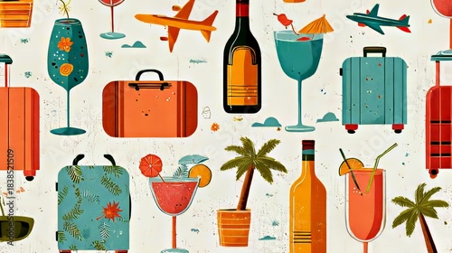 Travel Theme: Hotel, Drinks & Luggage Pattern for Tourism Design