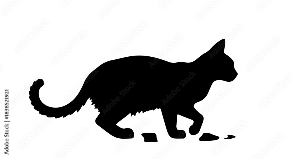 Obraz premium Black cat silhouette walking, isolated on a white background.
