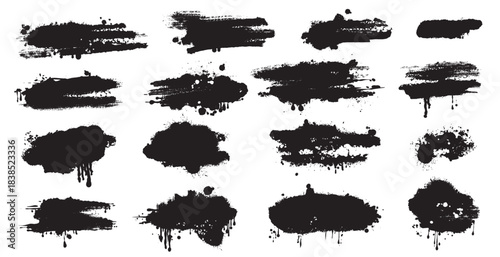 Collection of black paint brushstrokes . Vector grunge brush stokes. Hand drawn spray paint and ink splashes. blocks for text, banner, advertising