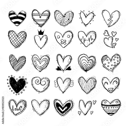 Hand-Drawn Doodle Heart Set – Sketch Style Icons