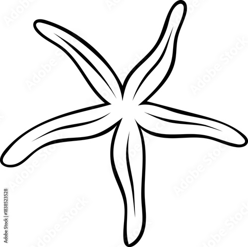 Hand-drawn black and white icon of a starfish, sketch style illustration of underwater marine life. Simple doodle for ocean themes and beach vacation concepts