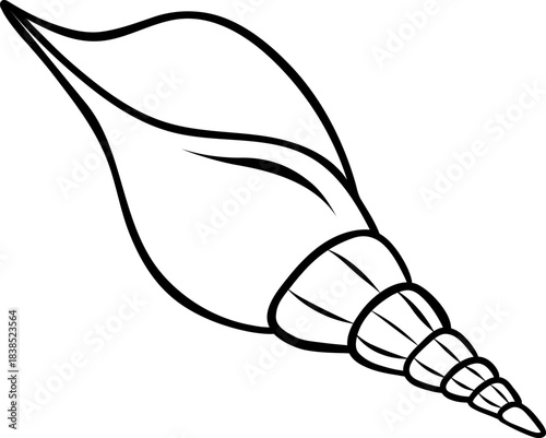 Hand-drawn black and white icon of a seashell, sketch style illustration of underwater marine life. Simple doodle for ocean themes and beach vacation concepts