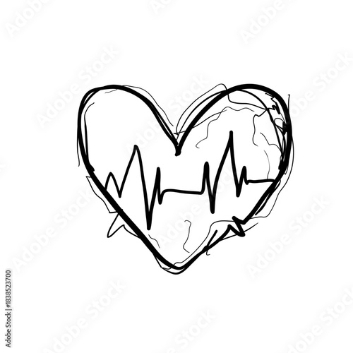 Heart outline with heartbeat line drawn inside it showcasing a simple design concept