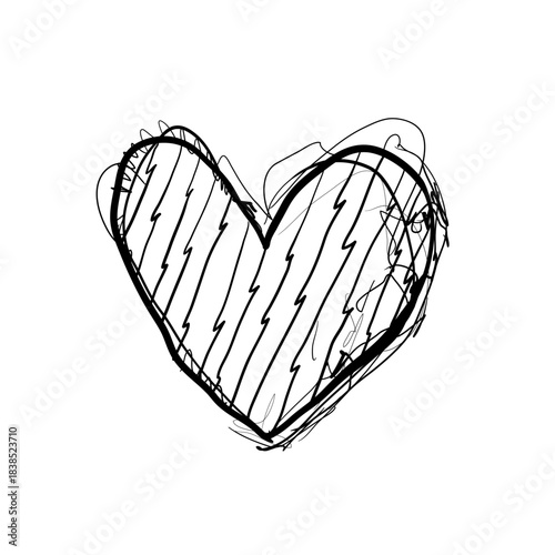 Heart drawing with lines and scribbles on white background showing simple and creative design elements for art projects or decorations