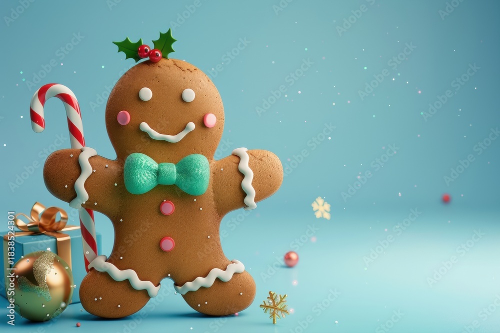 Naklejka premium Gingerbread man with candy cane and mug for Christmas holiday decoration