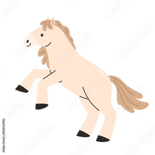 White horse rearing up in cartoon flat style isolated on a white background. Vector illustration.