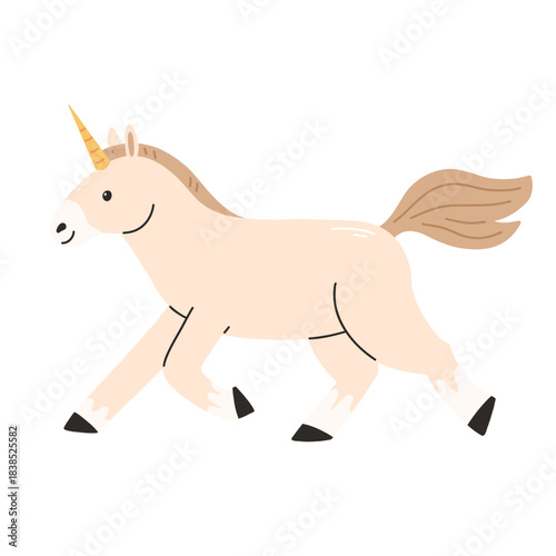 White running unicorn in cartoon flat style isolated on a white background. Vector illustration.