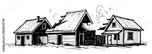 houses damaged after earthquake or storm vector sketch