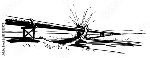 leaking oil pipeline disaster environmental pollution sketch