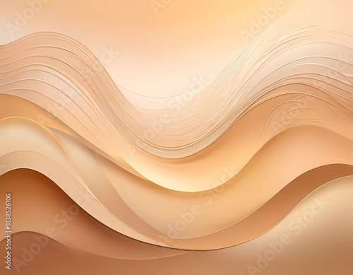 Soft beige and yellow waves dance seamlessly across the canvas, creating a tranquil atmosphere filled with gentle curves and soothing tones. This abstract piece invites contemplation Generative AI