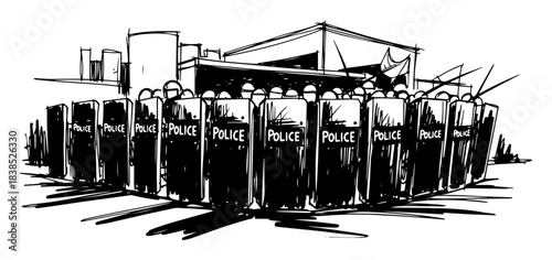 riot police squad with shields in formation vector illustration