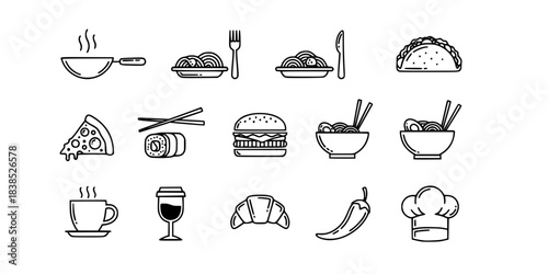 Cuisine Type Food Icon Vector Silhouette Set