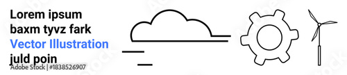 Renewable energy, environmental technology, industry, sustainable development, cloud computing, and eco-friendly solutions. Line icons of cloud, gear and wind turbine. Renewable energy