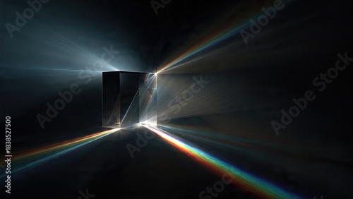 Abstract prism light refraction displaying colorful rainbow spectrum on dark background