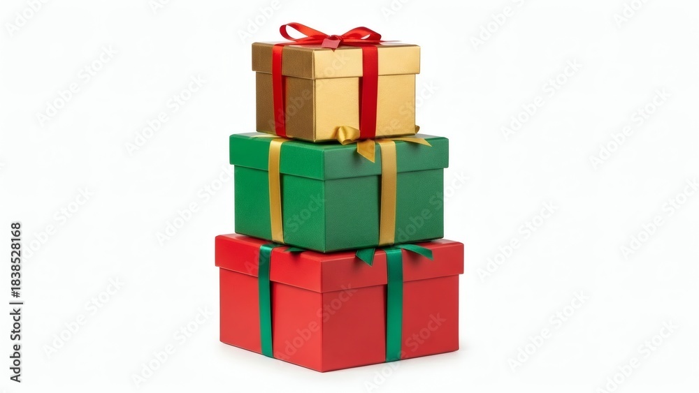 Obraz premium Stacked Christmas gifts with ribbon and bow