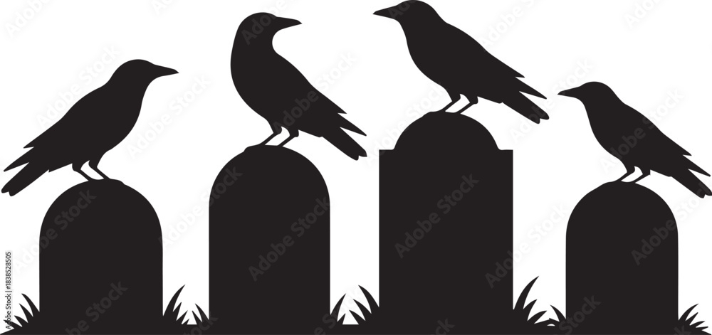 Naklejka premium Halloween crow with cross silhouette