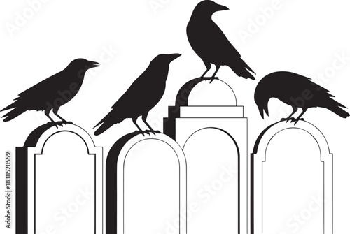 Halloween crow with cross silhouette vector
