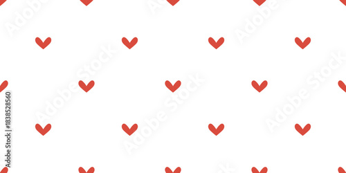 Vector Valentines day seamless pattern with tiny red heart symbols scattered on white background. Romantic minimal love print for wrapping paper, textile, fabric, wallpaper and holiday gift design.