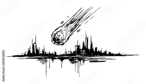 meteor asteroid impact on city apocalypse disaster sketch